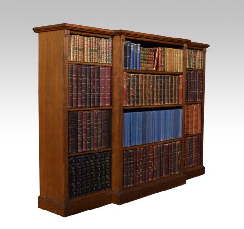 Large Oak Breakfront Open Bookcase