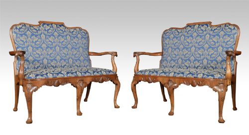 Pair of Walnut Framed Settees in the George II Manner