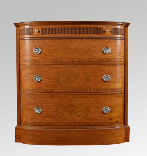 Late 19th Century Satinwood Bow Fronted Chest of Draws
