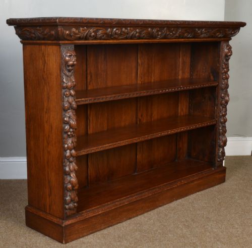 Large Oak Carved Open Bookcase