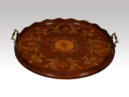 Edwardian Mahogany Inlaid Circular Tray