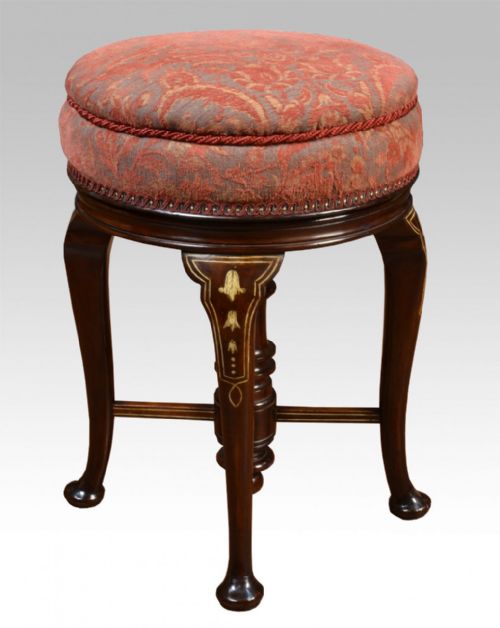 19th Century Mahogany and Inlaid Music Stool by Jas Shoolbred & Co London