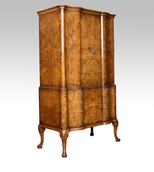 Queen Ann Burr Walnut Press Cupboard by Maple & Co