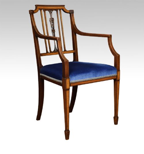 Sheraton Revival Mahogany and Satinwood Inlaid Armchair