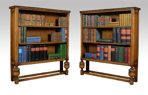 Pair of Early 20th Century Solid Oak Open Bookcases