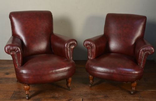 Pair of Dark Red Leather Arm Chairs