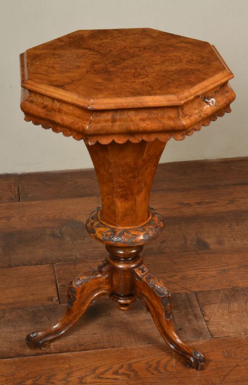 Victorian Burr Walnut Trumpet Shaped Needlework Table