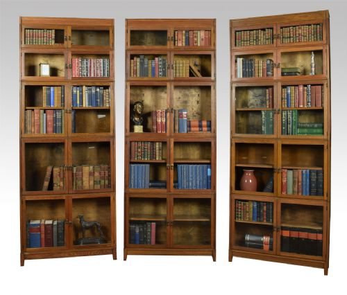 Three Large Oak Sectional Bookcase by E.s.a London