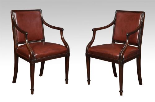 Pair Mahogany Hepplewhite Style Office Arm Chairs