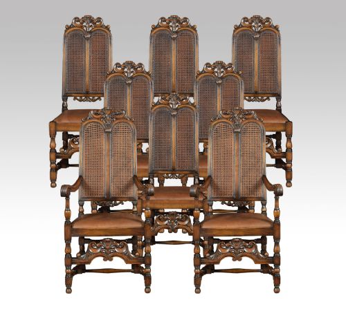 Set of Eight Carolean Style High Back Dining Chairs