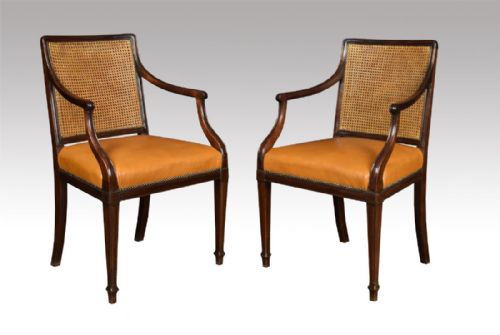 Pair Mahogany Hepplewhite Style Office Arm Chairs