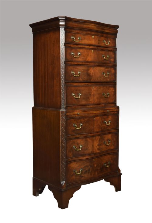 Mahogany Serpentine Fronted Chest on Chest