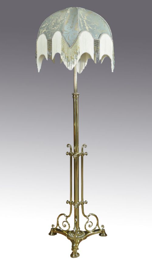 Victorian Brass Standard Lamp and Shade