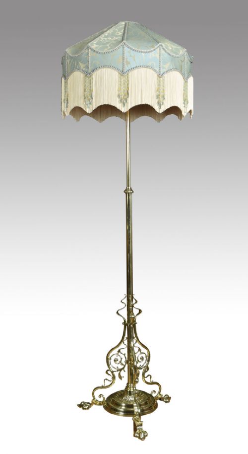 Victorian Brass Standard Lamp and Shade