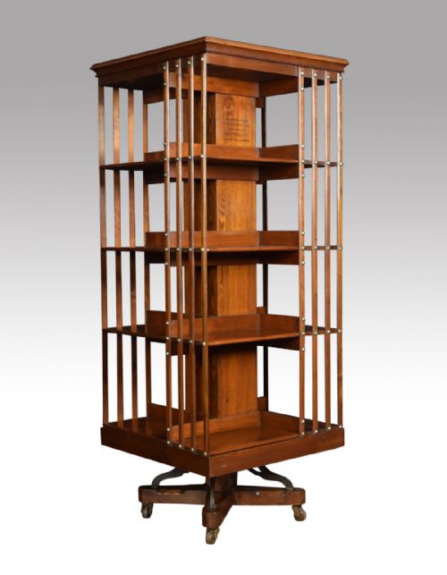 Large Edwardian Walnut and Ash Four-tier Revolving Bookcase