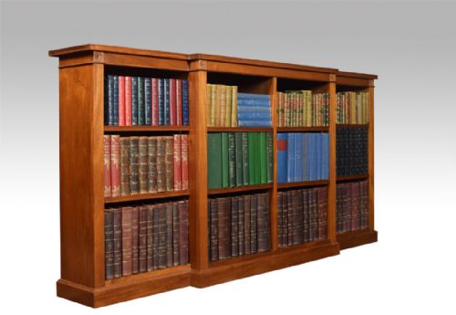 Large Walnut Breakfront Open Bookcase