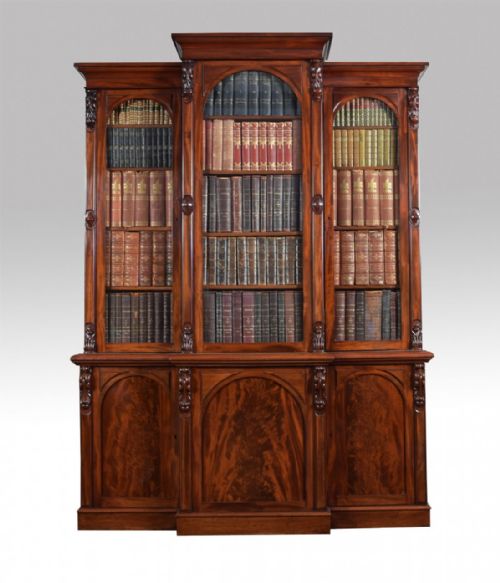 Victorian Mahogany Three Door Breakfront Bookcase