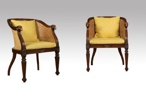Pair of Small Mahogany Framed Tub Bergere Armchairs