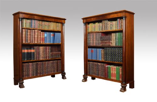 Pair French Empire Mahogany Open Bookcases