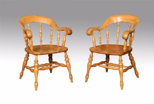 Pair of Elm Bow Smokers Elbow Chairs