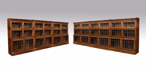 Set of Six Walnut Three Sectional Bookcases by Minty