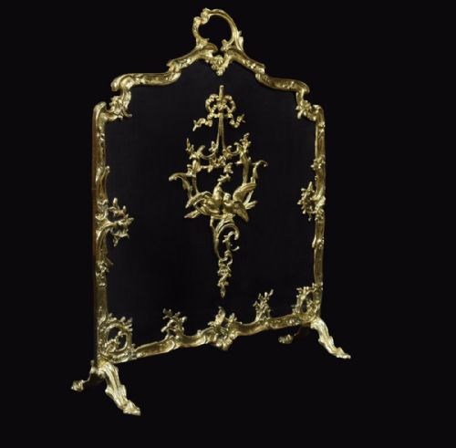 Polished Brass and Mesh French Fire Screen