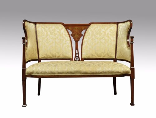 Art Nouveau Inlaid Mahogany Settee