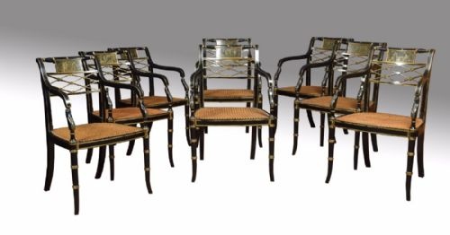 Refined Set of Eight English Regency Cane Seat Armchairs