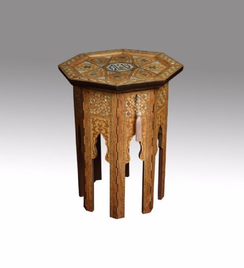 Moorish Bone and Mother of Pearl Inlaid Hardwood Occasional Table