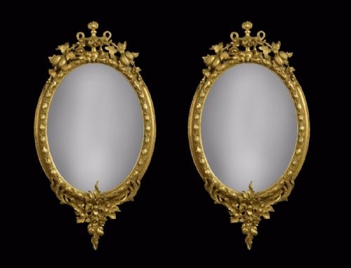 Pair of Gilt Oval Wall Mirrors