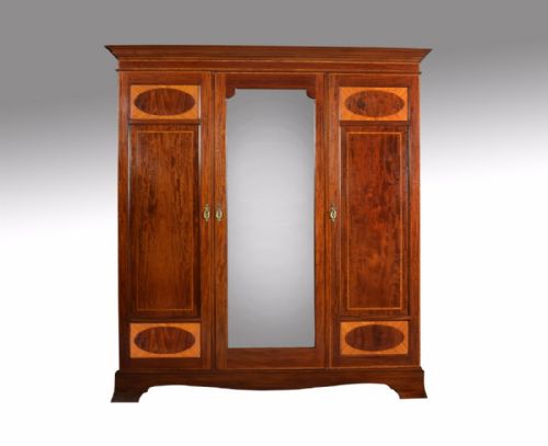 Edwardian Mahogany Inlaid Three Door Wardrobe