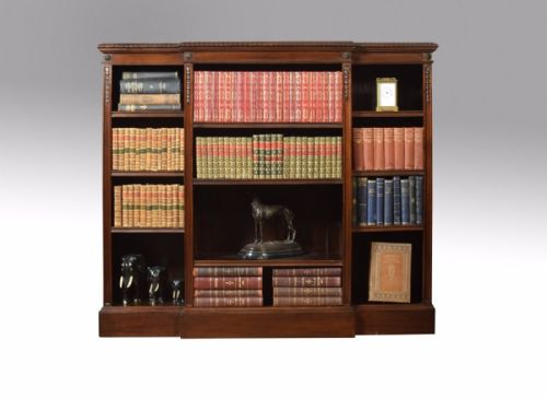 Large Mahogany Breakfront Open Bookcases