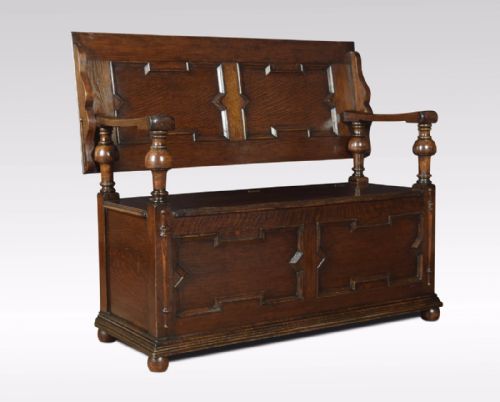 Carved Oak Monk’s Bench / Hall Bench