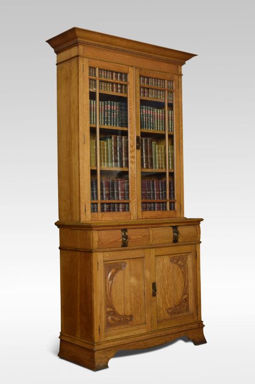 Art Nouveau Oak Two Door Bookcase
