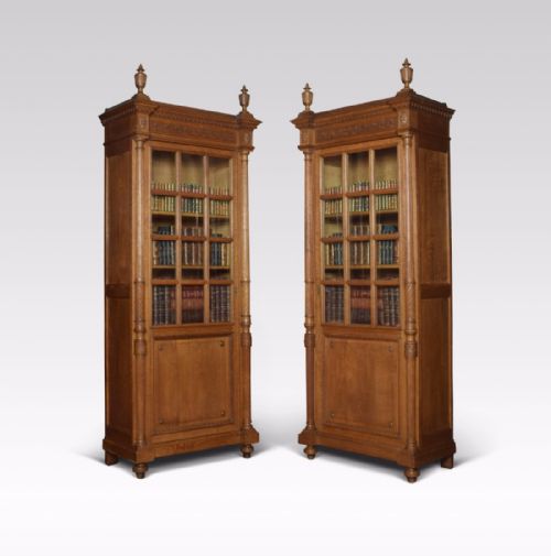 Pair of Tall Oak Bookcases