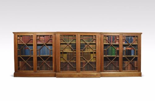 Large Late 19th Century Oak Dwarf Breakfront Bookcase