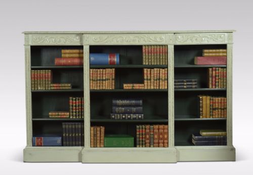Large Painted Breakfront Open Bookcase