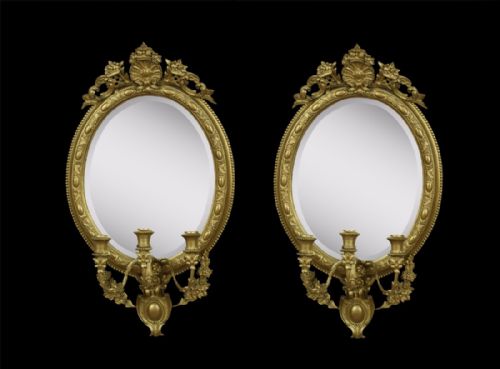 Pair of 19th Century Gilt Composition Oval Girandoles Mirrors