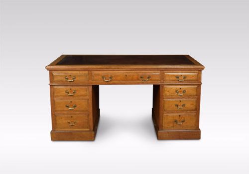 Oak Twin Pedestal Desk by Maple & Co