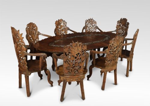 Anglo-indian Carved Walnut Dining Suite