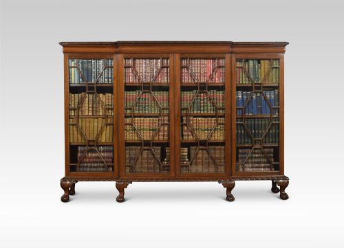Chipendale Revival Mahogany Breakfront Astragal Glazed Bookcase