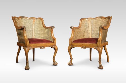 Pair of Walnut Bergere Arm Chairs