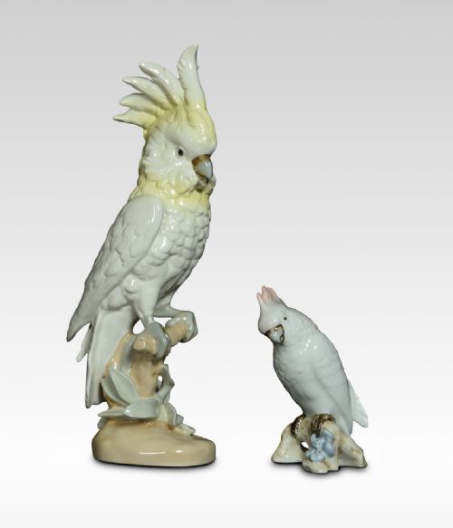 Two Royal Dux Porcelain Models of Cockatoo’s
