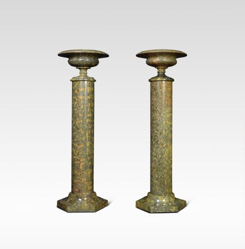 19th Century Pair of Marble Columns and Tazzas