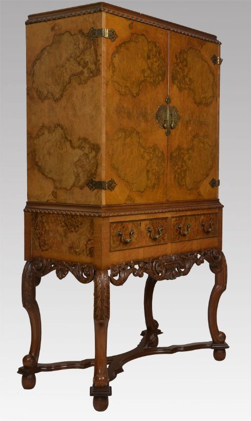 Queen Ann Style Burr Walnut Cocktail Cabinet