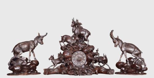 Rare 19th Century Black Forest Mantel Clock Set