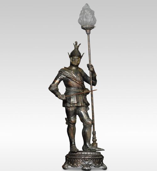 Spelter Lamp in the Form of a Knight.
