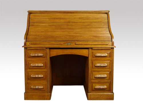 Oak Pedestal Roll Top Desk