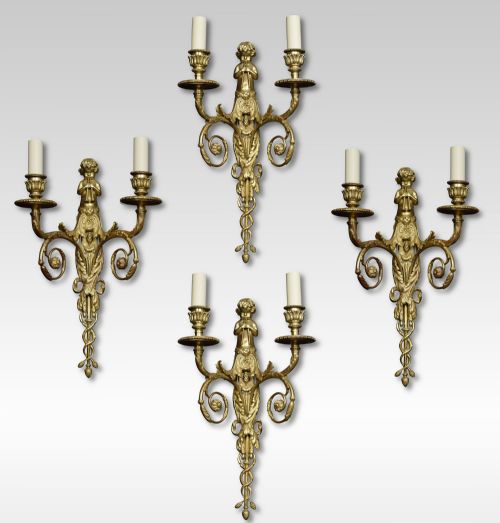Set of Four French Gilded Bronze Wall Lights