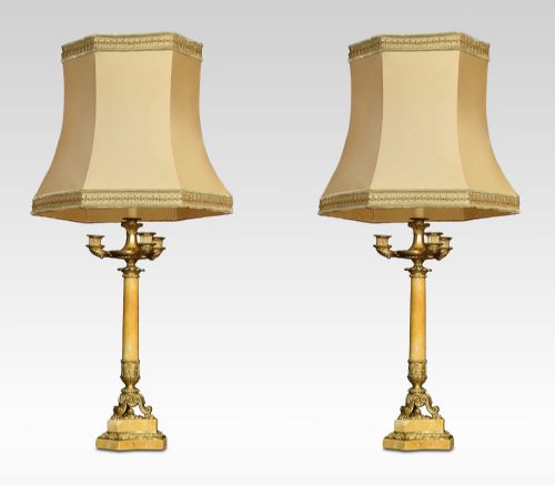 Pair of Gilt Metal and Sienna Marble Table Lamps